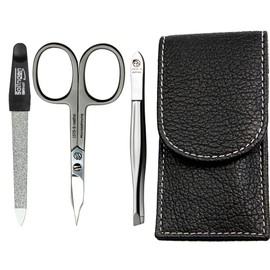 Sonnenschein by Hans Kniebes - Manicure Set 3 Pieces - Nail Scissors, Nail File and Tweezers - Pocket Manicure Nail Care Set - Buffalo Leather Manicure Case Black