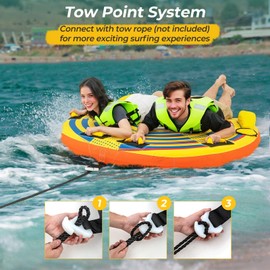 GYMAX Towable Tube for Boating, 2/3 Riders Inflatable Boat Tube for Water Sports to Pull with Padded Grip, Dual Tow Points, Full 900D Nylon Cover & Drainage System for River, Lake, Sea (2 Persons)