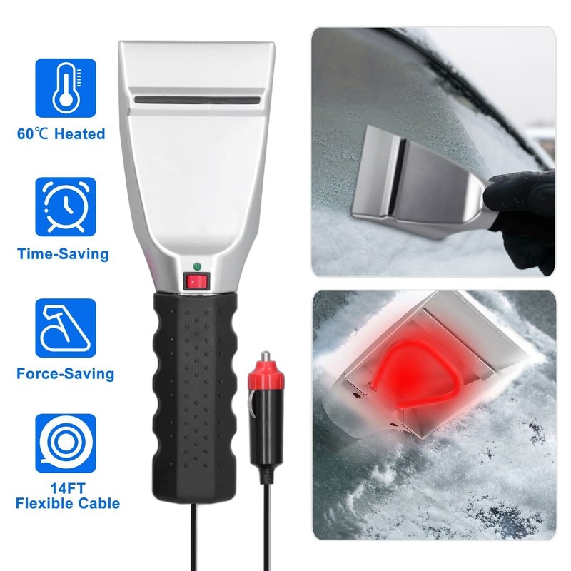 Automatic Heated Snow Shovel, 12V Electric Heated Ice Scraper, Automatic