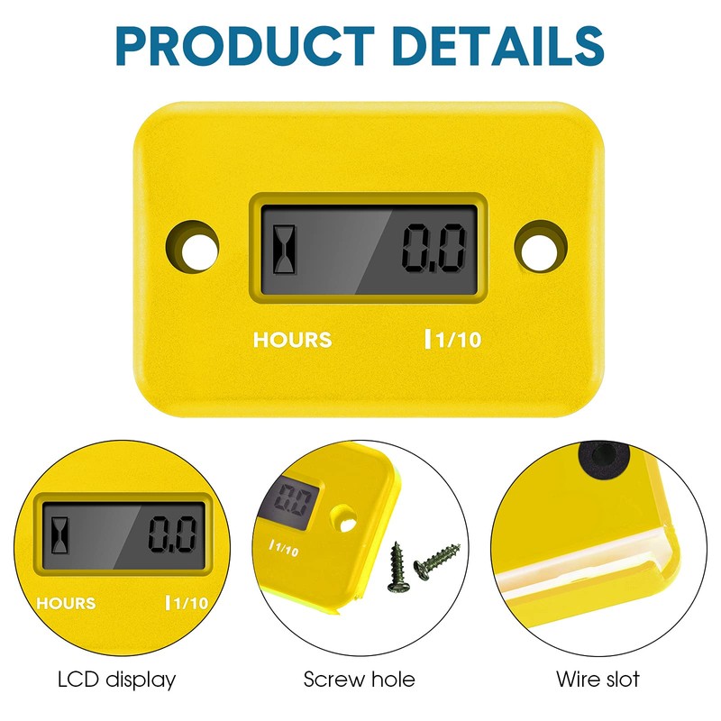Frienda Small Engine Hour Meter Inductive Digital Automatically Shutdown for