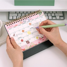 Desk Calendar 2025-2026, Runs Jul. 2025 - Dec. 2026, Academic Desktop Calendar with Planner Stickers, Standing Flip Desk Calendar with Monthly Summary (Pink)