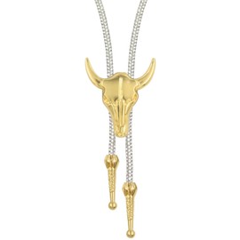 PEARLY JUN Bolo Tie for Women Men Rhinestone Cowboy Cord Western Fashion Festival Gifts Country Concert Decoration Accessory (Gold bull skull)