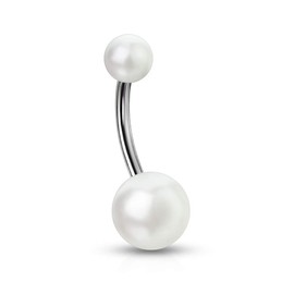 Pierced Owl 14G 316L Stainless Steel Imitation Pearl Navel Belly Button Ring (White)
