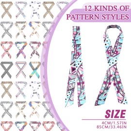 Handepo 12 Pcs Women Handbag Head Scarf Hair Purse Scarf Handle Ribbon Satin Head Neckerchief Silk Headband Charm for Gifts(Classic Style)