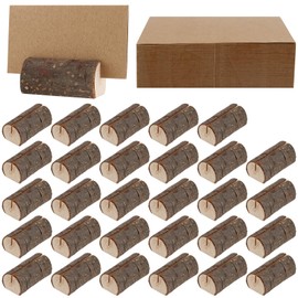 YUENPUN Rustic Wooden Place Card Holders, Wooden Place Card Holders, Wooden Table Number Holders with 45 Paper Cards, Wooden Place Card Holder for Memo, Notes, Photos, Pack of 30