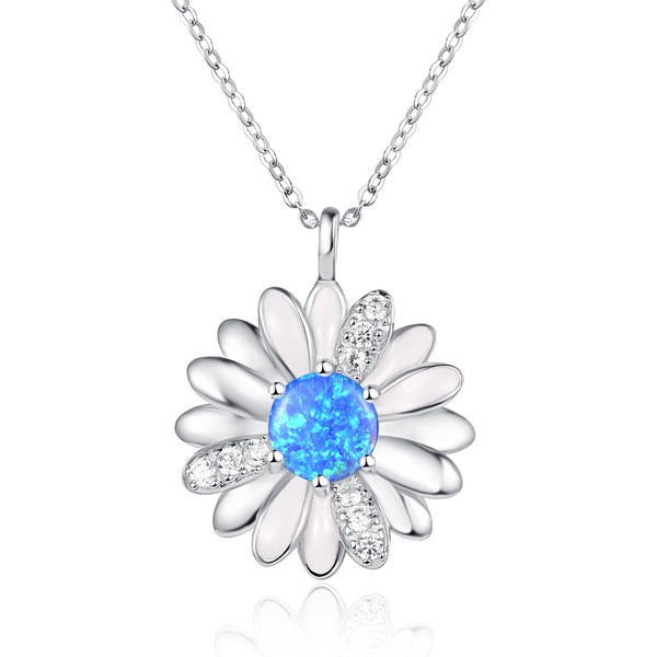 TANGPOET Daisy Necklace Gifts for Women 925 Sterling Silver Blue