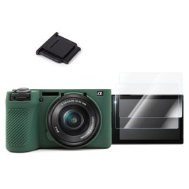 VOVMOEYA A6700 Camera Case Accessories Kit - Silicone Protective Case for Sony Alpha 6700[Green] & LCD Screen Protector for Sony A6700[2 Packs] & Camera Hot Shoe Cover for Sony A6700
