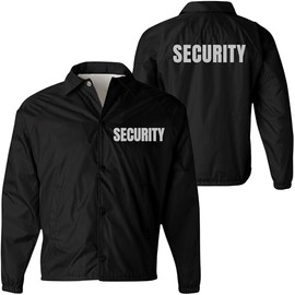 Army Universe Security Jacket Double Sided Lightweight Coaches Guard Bouncer Windbreaker Coat, Black/Silver - 4XL