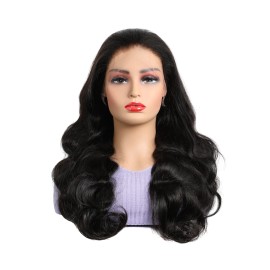 Brazilian Hair Water Wave Lace Front Wig Remy 180% Density Transparent for Lace Brown Highlights Long Length Womenstyle: Body Wave, color: Black, stretched length: 28 inches, Lace Size: 13*4