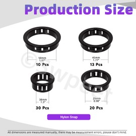 Swpeet 73Pcs 4 Sizes Approx 1" 1-1/2" 1-3/4" 2" Black Round Cable Snap Bushing Grommet Protector, Snap in Cable Grommet Protector Hose Bushing Grommet Round Snap Bushing Hole Plugs for Wiring Plumbing