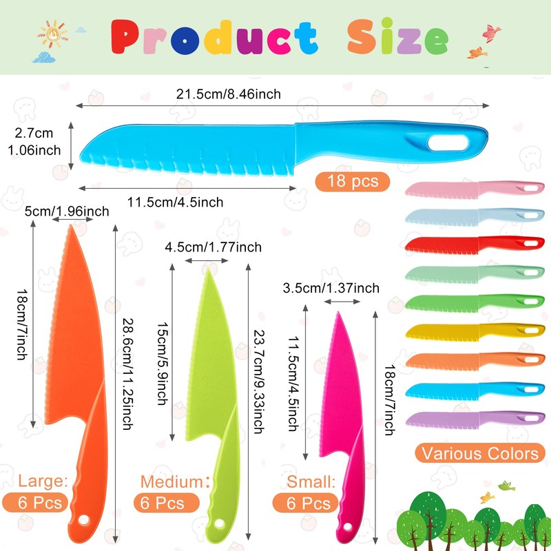 Mixweer 36 Pcs Kids Plastic Kitchen Knives Children's Safe Cooking