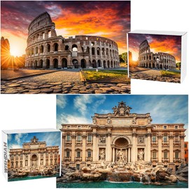 Jigsaw Puzzles 2 Pack 1000 Pieces - WISHDIAM Puzzles for Adults - Trevi Fountain & Colosseum City Impossible Hard Difficult Challenging Puzzles for Home Decor Birthday Party Gifts Toy for Men Women