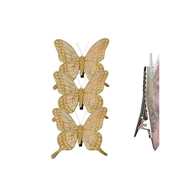 Christmas 3 Pack Clip on Feather Butterfly with Glitter Tree