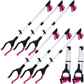 Ctosree 8 Pack Grabber Reacher Tool for Elderly 32 Inch Foldable Pick up Stick Lightweight Reaching Tool Long Handy Mobility Aids for Trash Pick Up, Litter Picker, Arm Extension(Pink)