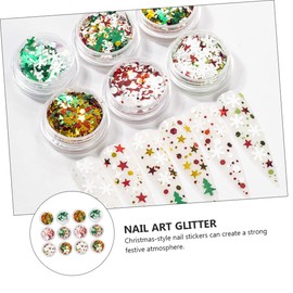MERRYHAPY Christmas Nail Art Glitter Sequins 12pcs Tree Star Nail Art Decals Manicure Supplies for Holiday Decor