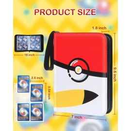 Trading Card Binder, 4 Pocket 400 Cards Holder with 50 Removable Sleeves Display - Red