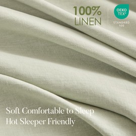 DAPU 100% Linen Duvet Cover Set - Pure Natural French Flax Linen with 8 Corner Ties and Zipper Closure Soft Breathable Durable for Hot Sleepers 1 Duvet Cover 2 Pillowcases (Sage Green, Queen/Full)