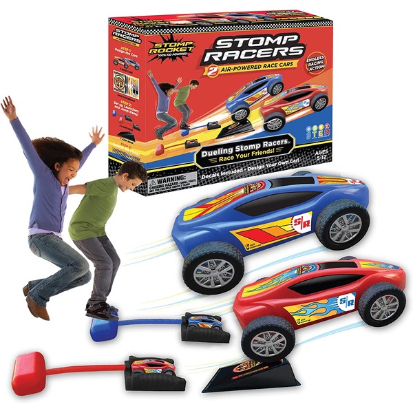 New Stomp Rocket Dueling Stomp Racers, 2 Toy Car Launchers and 2 Air Powered Cars with Ramp and Finish Line. Great for Outdoor and Indoor Play, STEM Gifts for Boys and Girls -Ages 5, 6, 7,8,9,10,11,12