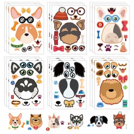 24 Sheets Dog Make a Face Sticker Sheets for Kids Todders Activities, Make Your Own Stickers for Kids Birthday Party Favor Supplies Craft