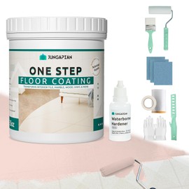 JUNGARIAN All-In-One Interior Floor Coating Kit, Water-based & Low Odor One-Step Floor Paint, High Hardness Waterproof Paint for Ceramic, Porcelain, Fiberglass, Hardwood, Laminate, Vinyl, 35OZ, Bella Pink