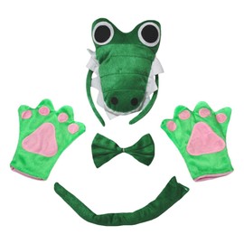 Petitebelle Cute Green Crocodile Headband Tail Gloves 4 Pieces Kids Costume 1-10 Years (5-10 Years)