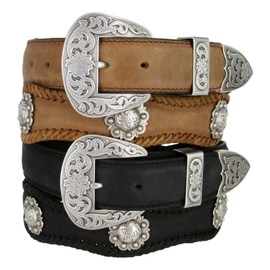 Western Fort Worth Men's Saddle Berry Conchos Scalloped Belt 1 1/2" Wide