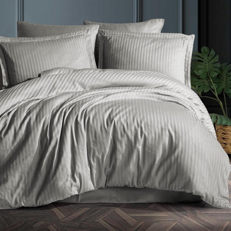 Hafaa Single Duvet Cover Set Hotel Quality Stripes Satin Bedding