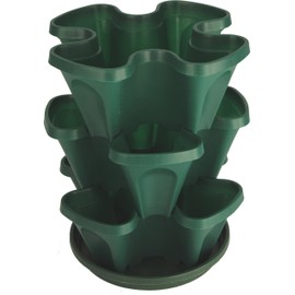 Mr. Stacky Self Watering 3 Tier Stackable Garden Vertical Plastic Planter Set, Hunter Green