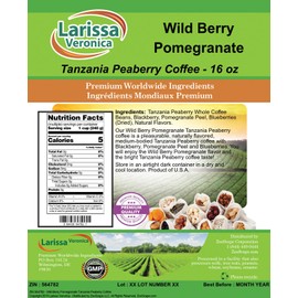 Wild Berry Pomegranate Tanzania Peaberry Coffee (Gourmet, Naturally Flavored, Whole Coffee Beans) (16 oz, ZIN: 564782) - 2 Pack