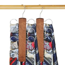 LMSAWK Scarf Holder Hanger Tie Holder Scarf Hanger Wooden Tie Hanger Belt Holder with 10 Holes Tie Holder for Wardrobe, Ties, Belts, Scarves, Accessories (Brown, 2)