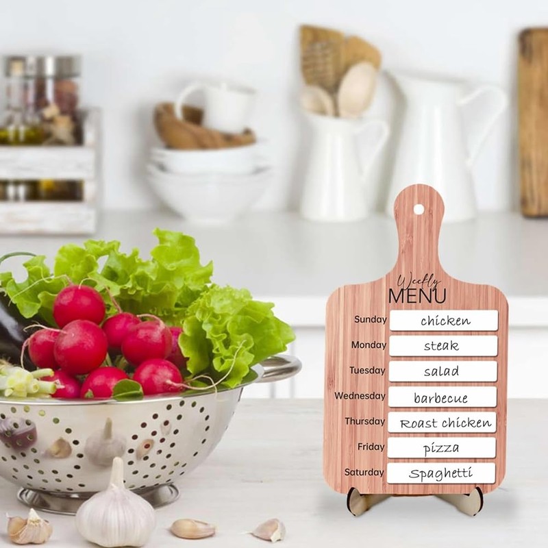 Fridge Meal Planner, Weekly Meal Prep Board - Magnetic Wooden