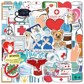 50Pcs Cartoon Nurse Doctor Stickers for Girls Boys Children Teens,Modern Simplicity Stickers for Laptop Water Bottles,Bicycle,Skateboard,Computer,Waterproof Vinyl for Wall,Graffiti Stickers