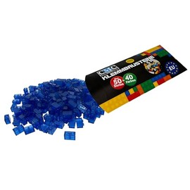 CMC imports 50 Clamping Blocks Building Blocks 1 x 2 Nubs Compatible Free Selection 34 Colours (192 - Blue - Transparent)
