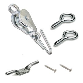 Banner® Washing Line Pulley with Screw Eyes and Cleat Hooks and Screws Steel Galvanized (1 x Pulley, 2 x Screw Eyes, 1 x Cleat Hook)