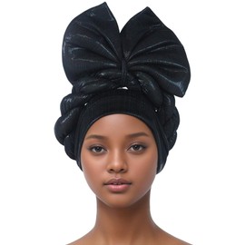 Exquisite Handcrafted Gele Headgear: African Turban Hats for Weddings and Parties (US, Numeric, 5 1/8, 6 1/4, Black)