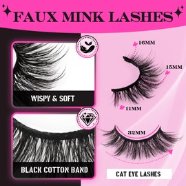 Veleash Natural Lashes Cat Eye Lash Eyelashes Natural Look Soft Strip Lashes Faux Mink Eyelashes Look Like Lash Extensions Effect C Curl Manga Eyelash Fluffy Short Eye 14 Pairs Pack (Pixie)