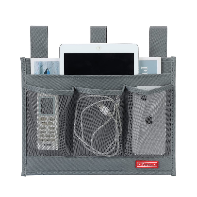 Falaku Hanging Bedside Caddy,Bedside Organizer Caddy for Bed Rails(4 Pockets-Grey)