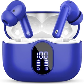 Wireless Earbuds, Bluetooth 5.4 Headphones Bass Stereo, Ear Buds with Noise Cancelling Mic, IP7 Waterproof in Ear Earphones, 36H LED Display Bluetooth Earbuds for Laptop Pad Phones Sports, Blue