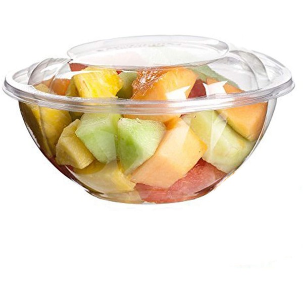 [50 Pack] 24 oz BPA Free Clear Plastic Bowl With Dome Lids Combo for Salads Fruits Parfaits, Disposable, Small Size