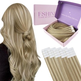 fshine Blonde Tape in Human Hair Extensions 20 Inch Dark Ash Blonde Mixed with Golden Blonde Tape in Hair Extensions Soft Hair Tape in Extensions Remy Human Hair for Women 20pcs 50g