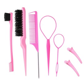 7 Pcs Slick Back Hair Brush, Slick Back Brush, Pink Edges Brush Used to Smooth and Disperse Hair, Suitable for Barbershops Home and Outdoors
