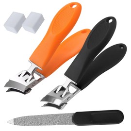 Pack of 2 Curved Nail Clippers, Angled Nail Clippers, Slanted Nail Clippers with Wide Jaw Opening and Splash Guard, Nail Clippers with Collection Container, Nail File, Slanted Nail Clippers