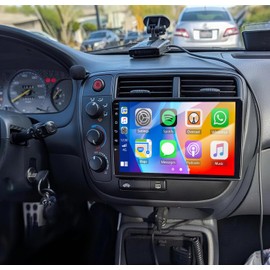 Upgrade Car Stereo for Honda Civic 1996-2001 w/Wireless Carplay Android Auto, 9 inch 1280 * 720P IPS Touch Screen Double Din Car Radio Head Unit GPS Navi/WiFi/32EQ Audio/Bluetooth/SWC/Camera,2G+32G