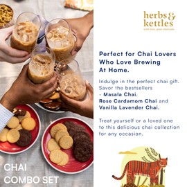 Herbs & Kettles Chai - Combo Set | Masala Chai, Rose Cardamom Chai & Vanilla Lavender | Gourmet Loose Leaf Tea for Tea Lovers | Premium Indian Tea Collection