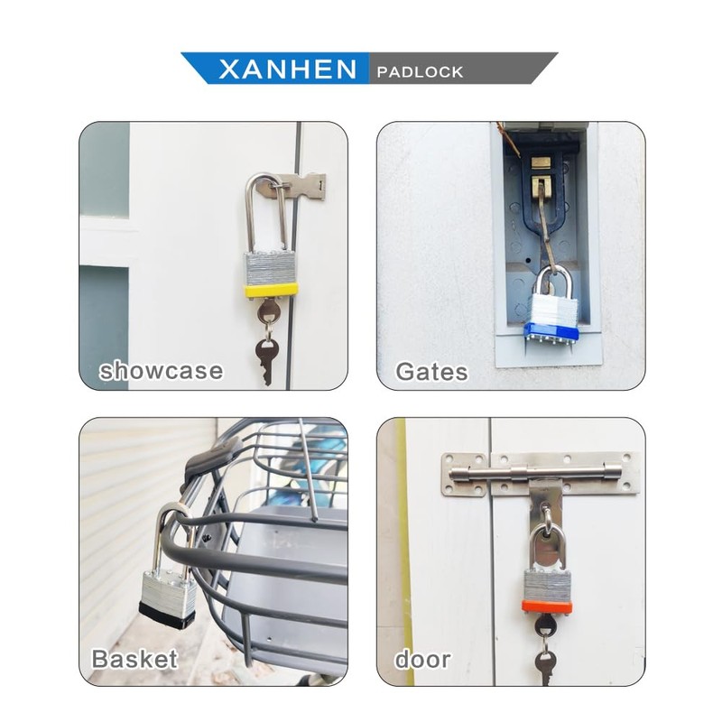 XanHen Keyed Alike Laminated Steel Padlocks with Long Shackle for