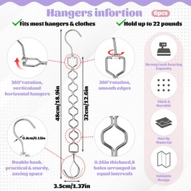 6 Pack Space Saving Hangers for Clothes, Heavy Duty Collapsible Clothes Space Saving Hangers, Metal Hanger Organizer with 360° Swivel Hook for Closet Organizers and Storage, Dorm Room Essentials