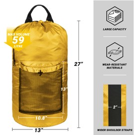 Laundry Bag with Shoulder Straps and Mesh Pocket Laundry Backpack Large Portable Laundry Hamper for College Laundromat Apartment (Yellow)