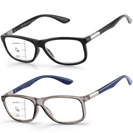 Missfive 2 Pack Premium Progressive Multifocus Reading Glasses for Men Women, Lightweight TR90 Frame Readers, Unisex No-line Trifocal Eyeglasses for Near Range, Anti Blue Light/UV, 1.25x