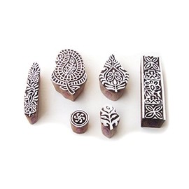 Royal Kraft Traditional Paisley and Floral Pattern Wooden Printing Blocks (Set of 6)