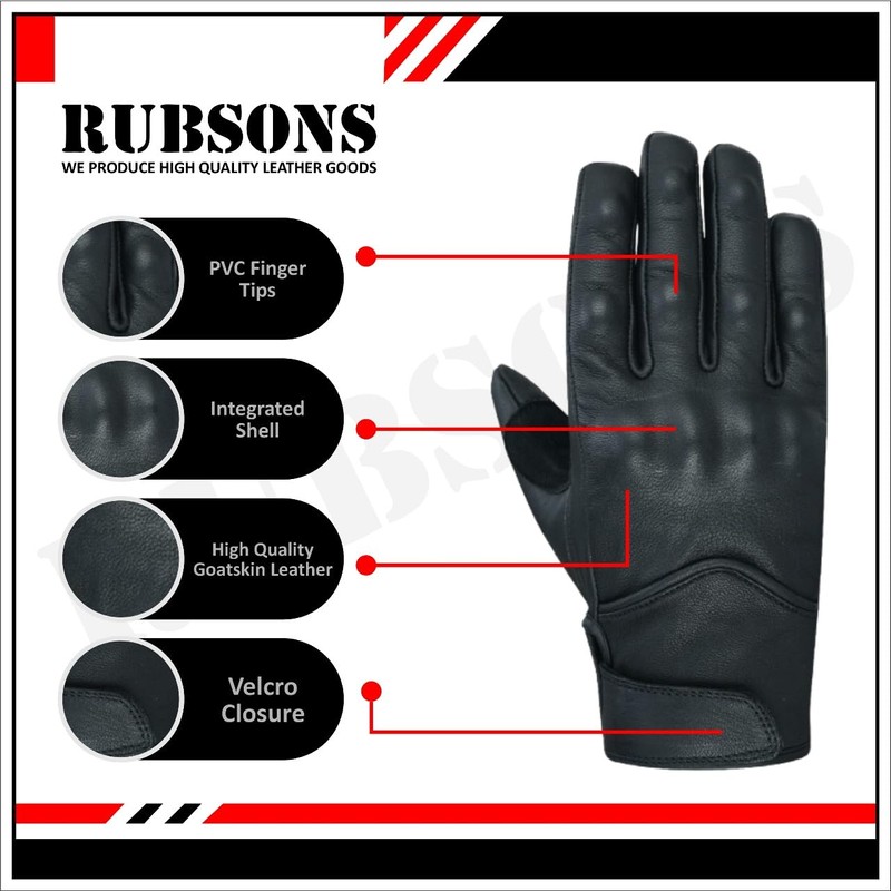 RUBSONS HKRG Men's Touch Screen Leather Motorcycle Biker Gloves (S)